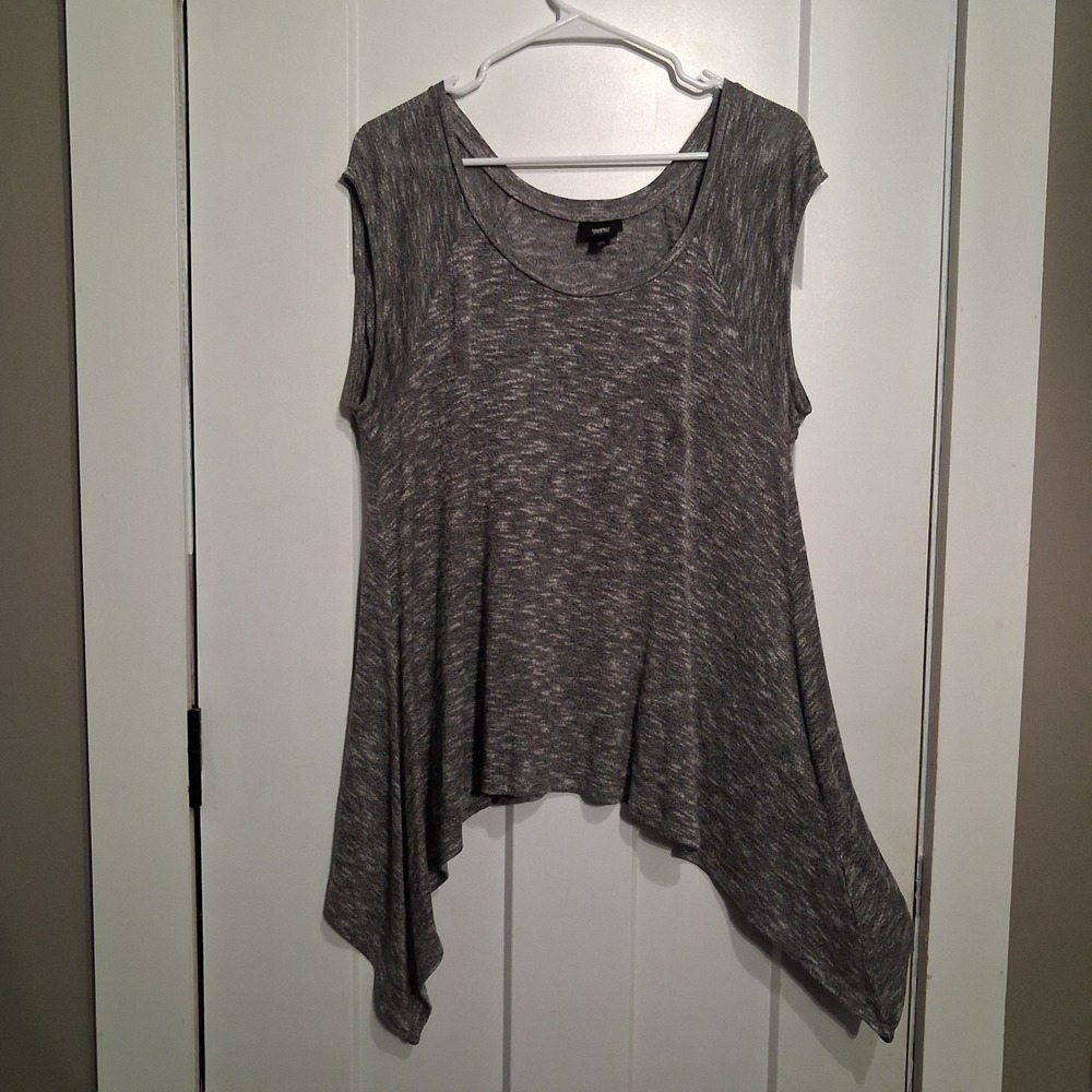 Mossimo Tank Top Women L Gray Sharkbite Hem Space Dye Knit Casual Sleeveless